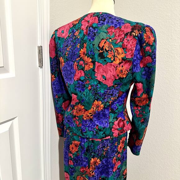 VTG Adrianna Papell 100% Silk Floral Skirt Suit Size 8 Bloomcore Career Colorful - Picture 8 of 10